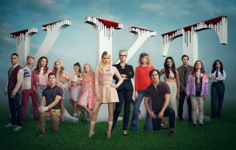SCREAM QUEENS: Cast Pictured L-R: Lucien Laviscount, Glen Powell, Nasim Pedrad, Nick Jonas, Billie Lourd, Ariana Grande, Abigail Breslin, Emma Roberts, Jamie Lee Curtis, Skyler Samuels, Diego Boneta, Keke Palmer, Oliver Hudson, Lea Michele and Niecy Nash in SCREAM QUEENS which debuts with a special, two-hour series premiere event on Tuesday, September 22 (8:00-10:00 PM ET/PT) on FOX. ©2015 Fox Broadcasting Co. Cr: Matthias Clamer/FOX.